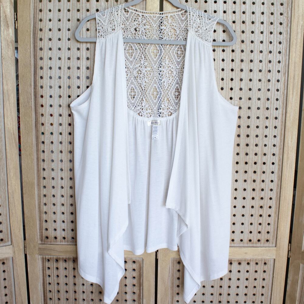 Casual Land Womens SIZE 3XL Ivory White Sleeveless Cardigan Vest Open Front